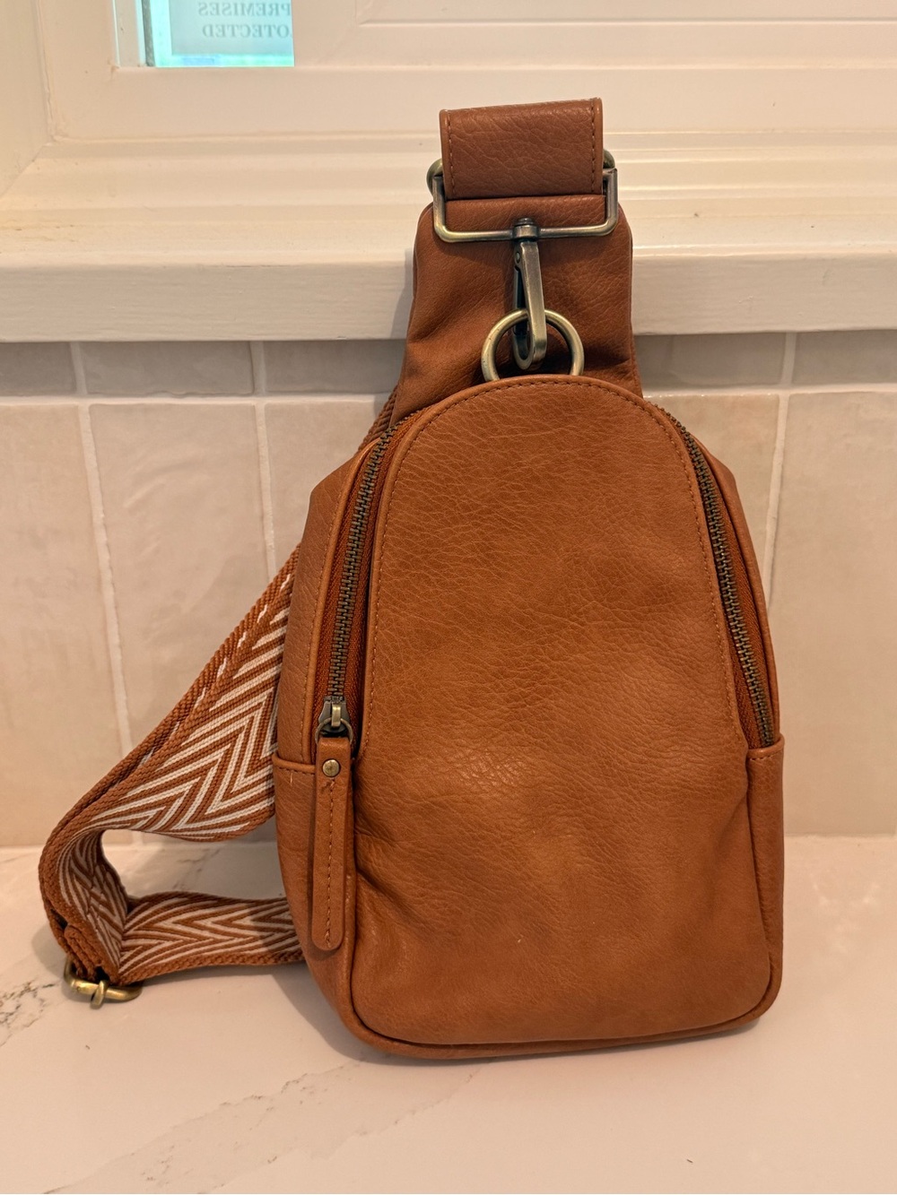 Anthropologie Chestnut Brown Leather Crossbody Sling Bag